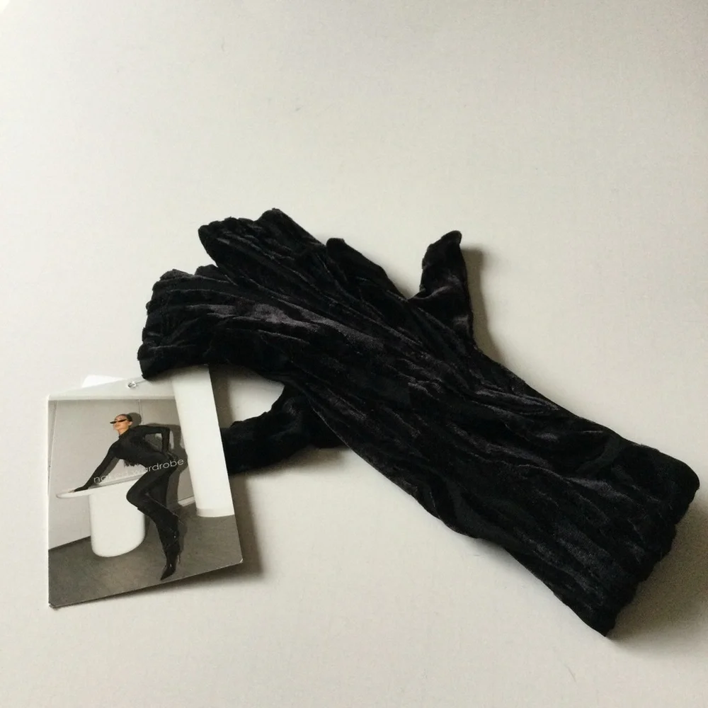 NAKED WARDROBE OH SO WILD LONG TIGER PRINT VELVET GLOVES BLACK OS NWT